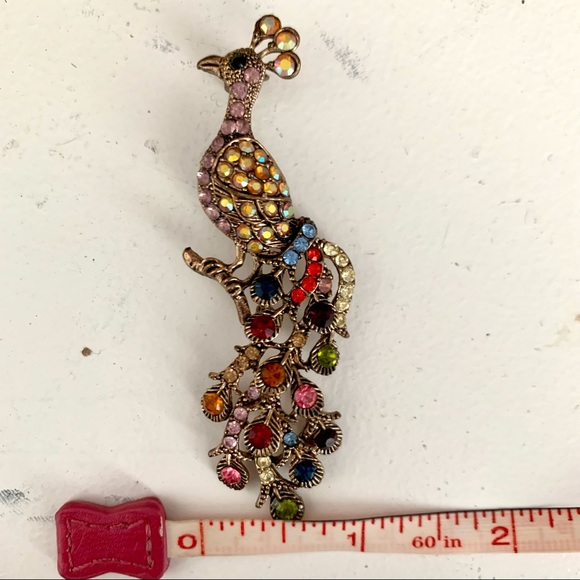 Fancy rhinestone peacock multi-colour brooch, EUC - Picture 2 of 5